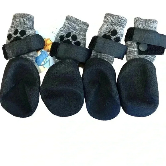 🌈 6/$60, NWT, Dog Booties, Rubber Sole, Sock Style With Velcro, Black/Grey - Picture 2 of 7